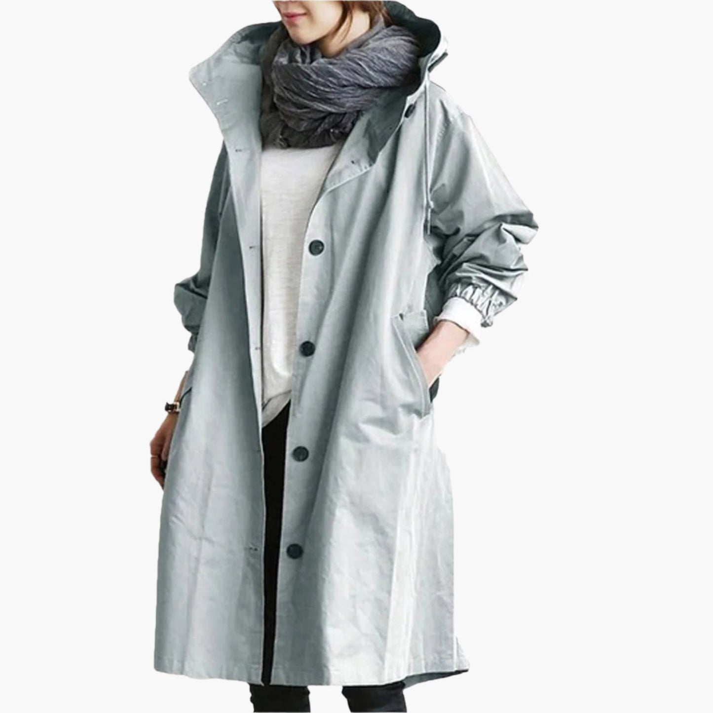Women's Long Hooded Raincoat Versatile Outdoor Fashion Trench