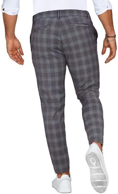 Men's Slim Fit Plaid Chino Pants – Modern Checkered Style for Business and Casual