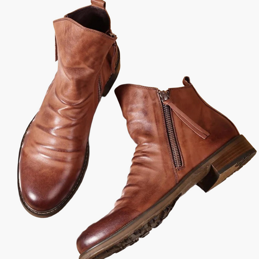 Men's Classic Ankle Boots with Side Zipper - Versatile Everyday Style