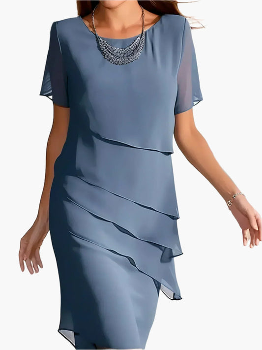 Women's Layered Elegant Short Sleeve Party Dress – Chic Formal and Casual Wear