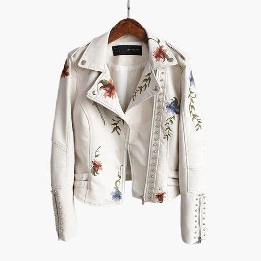 Women's Floral Embroidered Biker Jacket - Fashion Statement for Everyday and Special Occasions