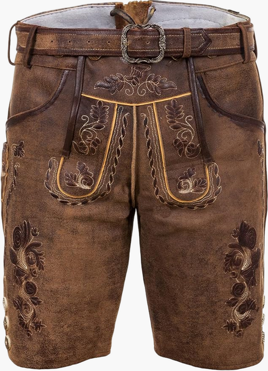 Men's Bavarian Oktoberfest Traditional Short Trousers with Embroidery and Belt
