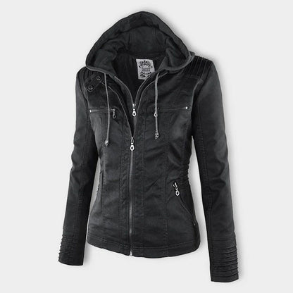 Women's Hooded Biker Jacket Urban Style with Zipper – Fashionable Transitional Outerwear