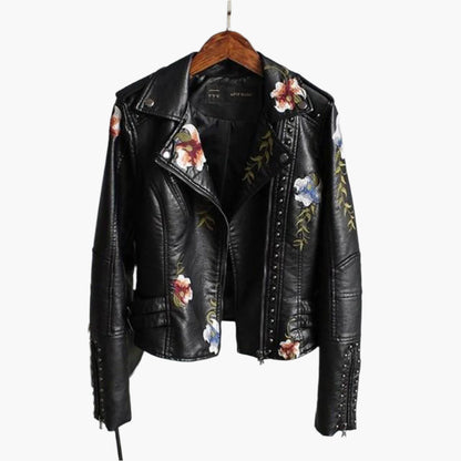 Women's Floral Embroidered Biker Jacket - Fashion Statement for Everyday and Special Occasions