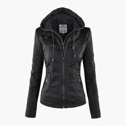Women's Hooded Biker Jacket Urban Style with Zipper – Fashionable Transitional Outerwear