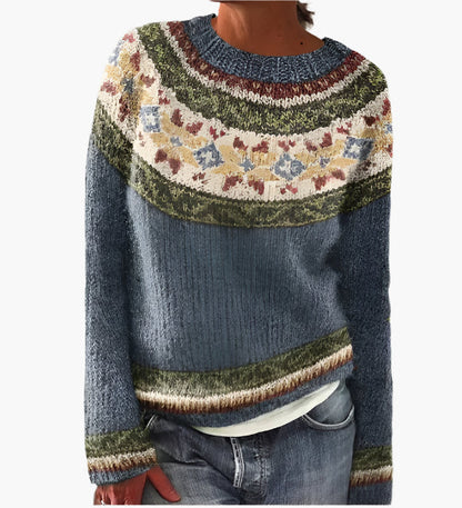 Women's Retro Boho Knit Pullover Sweater – Casual Fall Style for Everyday Comfort