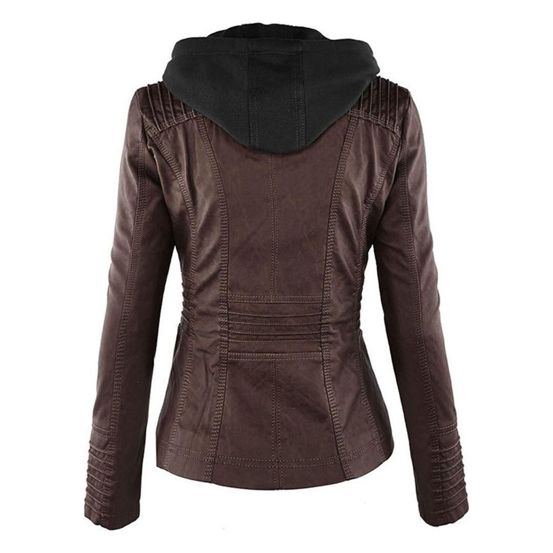 Women's Hooded Biker Jacket Urban Style with Zipper – Fashionable Transitional Outerwear
