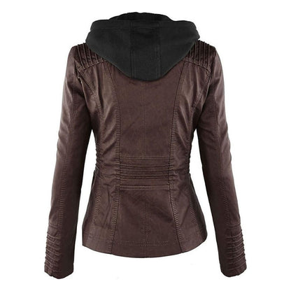 Women's Hooded Biker Jacket Urban Style with Zipper – Fashionable Transitional Outerwear