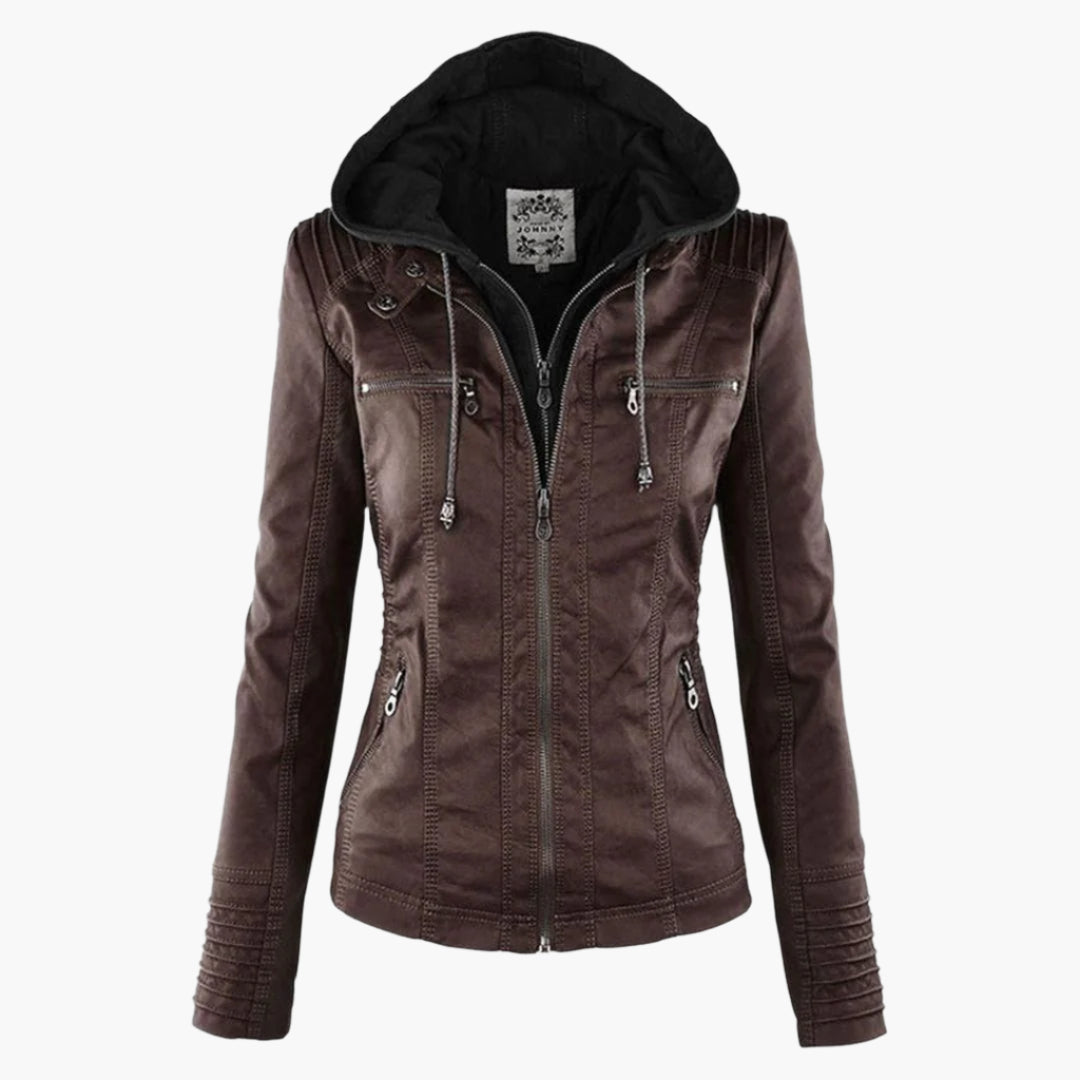 Women's Hooded Biker Jacket Urban Style with Zipper – Fashionable Transitional Outerwear