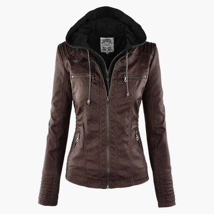Women's Hooded Biker Jacket Urban Style with Zipper – Fashionable Transitional Outerwear