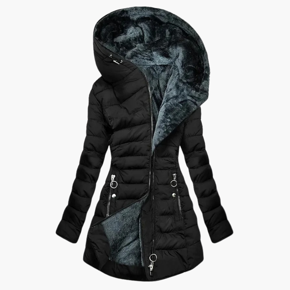 Women's Quilted Hooded Winter Coat Plush Lined Fashion Parka