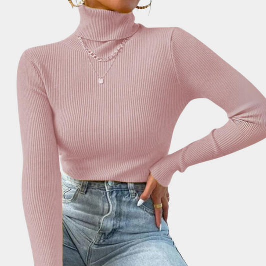 Women's Ribbed Slim Fit Turtleneck Sweater - Elegant Long Sleeve Pullover for Everyday Style