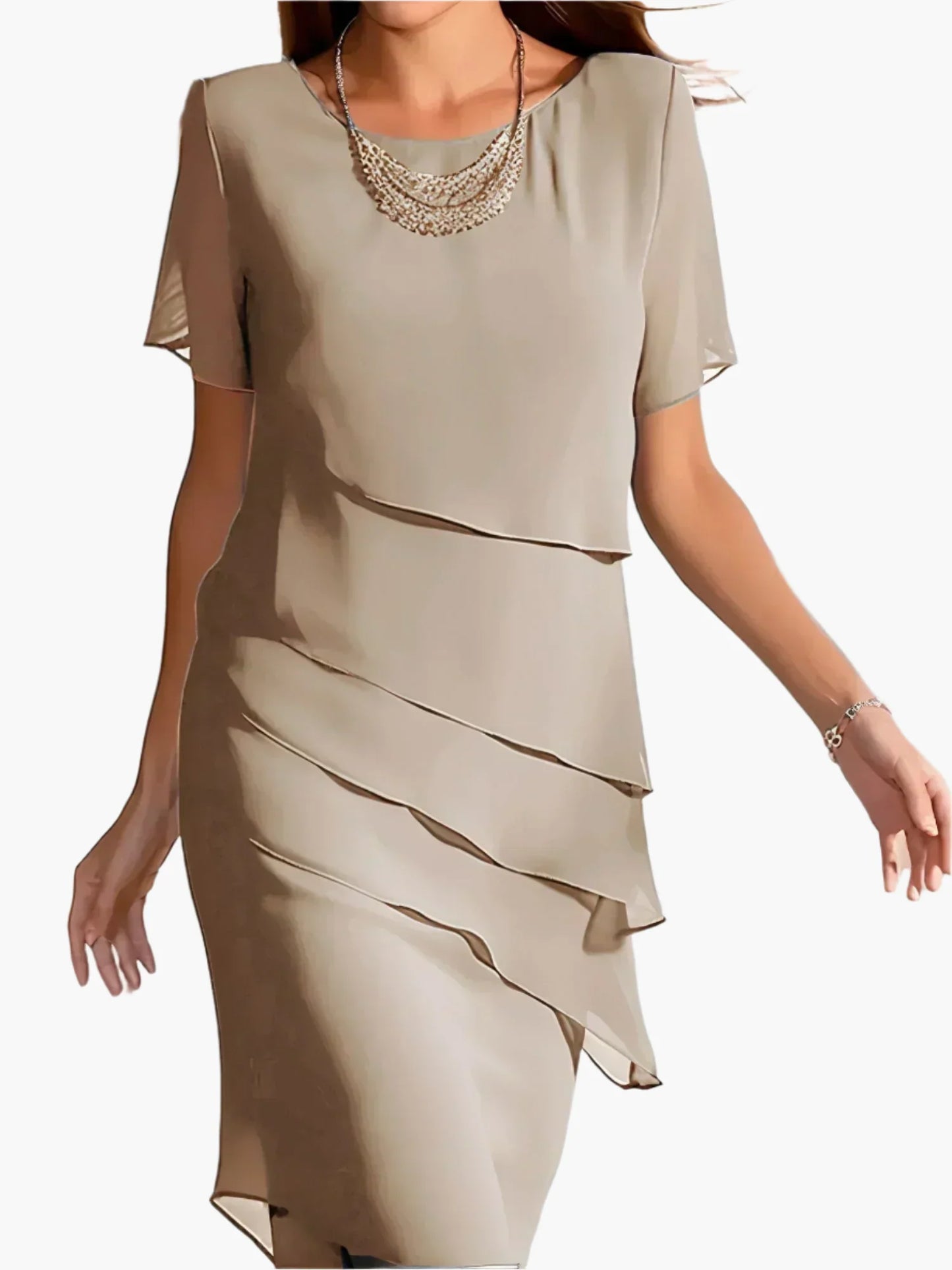 Women's Layered Elegant Short Sleeve Party Dress – Chic Formal and Casual Wear