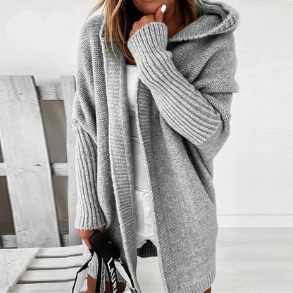 Women's Hooded Open Front Knit Cardigan Casual Oversized Sweater