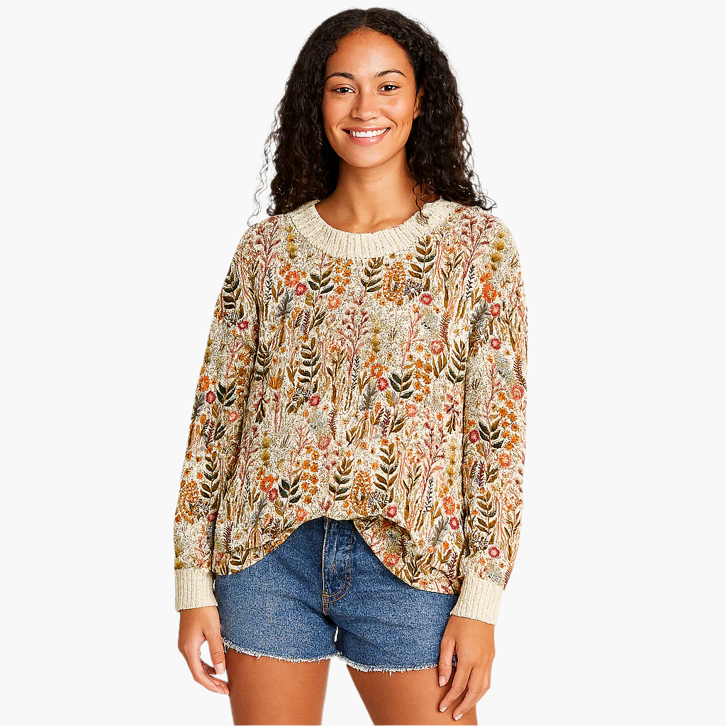 Women's Vintage Floral Pullover Sweater Casual Relaxed Fit