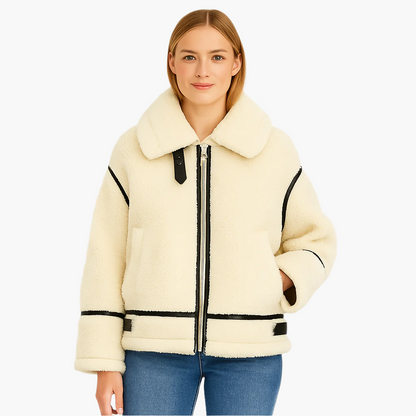 Women's Winter Biker Style Plush Jacket – Trendy Warm Casual Outerwear