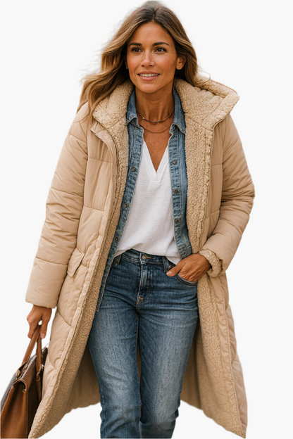 Women's Long Winter Puffer Coat with Hood and Cozy Lining – Stylish Warm Outerwear for Cold Weather