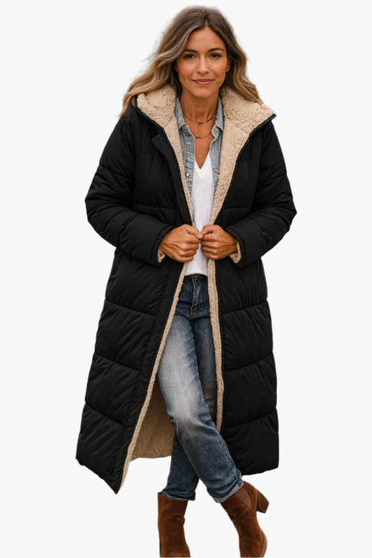 Women's Long Winter Puffer Coat with Hood and Cozy Lining – Stylish Warm Outerwear for Cold Weather