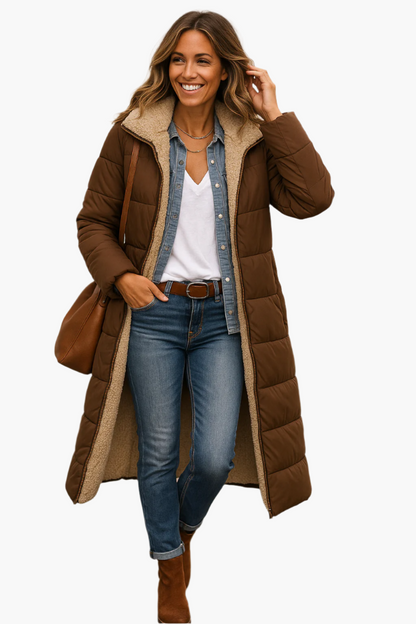 Women's Long Winter Puffer Coat with Hood and Cozy Lining – Stylish Warm Outerwear for Cold Weather