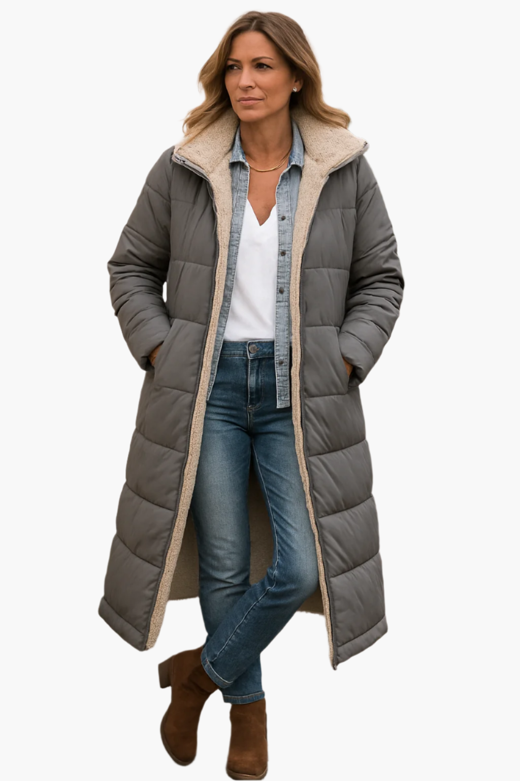 Women's Long Winter Puffer Coat with Hood and Cozy Lining – Stylish Warm Outerwear for Cold Weather