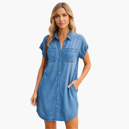 Women's Casual Denim Shirt Dress Button-Down Relaxed Fit for Everyday and Summer
