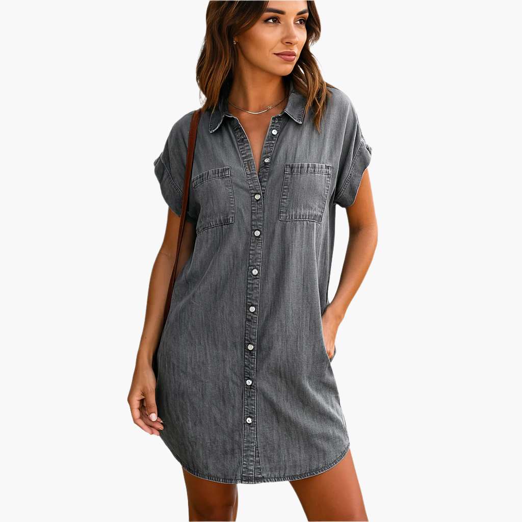 Women's Casual Denim Shirt Dress Button-Down Relaxed Fit for Everyday and Summer