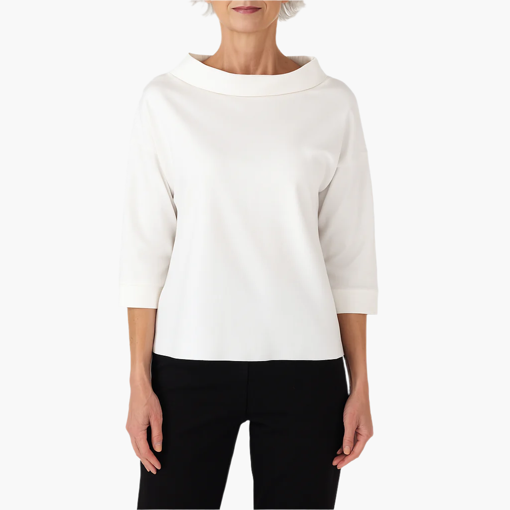 Women's Elegant High Neck 3/4 Sleeve Top – Modern Loose Fit Blouse for Office and Everyday
