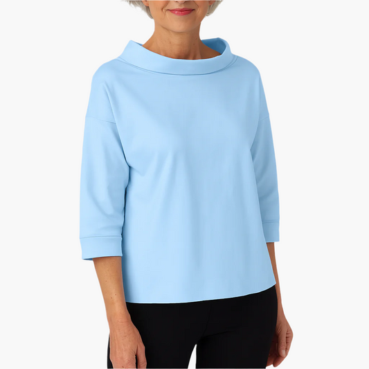 Women's Elegant High Neck 3/4 Sleeve Top – Modern Loose Fit Blouse for Office and Everyday