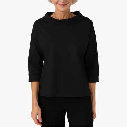 Women's Elegant High Neck 3/4 Sleeve Top – Modern Loose Fit Blouse for Office and Everyday