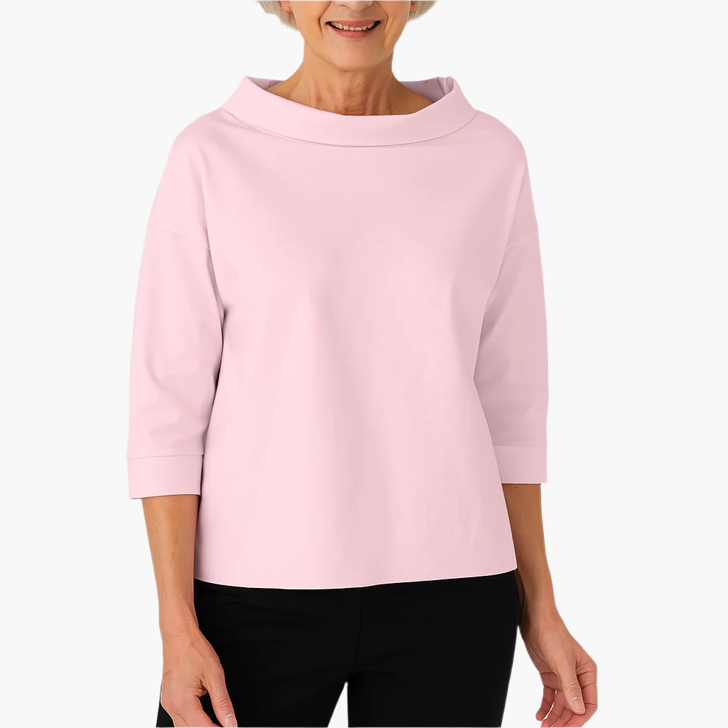 Women's Elegant High Neck 3/4 Sleeve Top – Modern Loose Fit Blouse for Office and Everyday