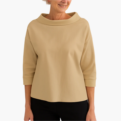 Women's Elegant High Neck 3/4 Sleeve Top – Modern Loose Fit Blouse for Office and Everyday