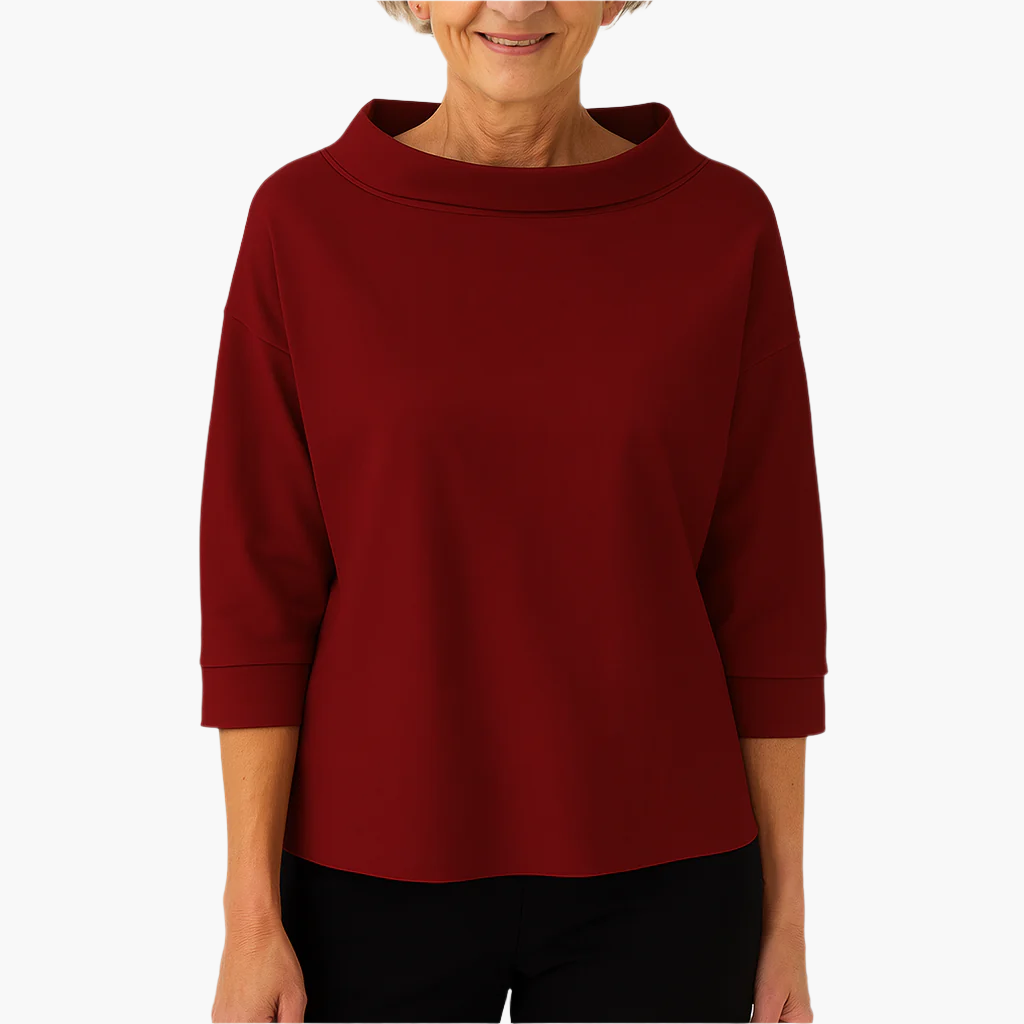 Women's Elegant High Neck 3/4 Sleeve Top – Modern Loose Fit Blouse for Office and Everyday