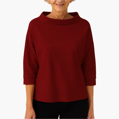 Women's Elegant High Neck 3/4 Sleeve Top – Modern Loose Fit Blouse for Office and Everyday