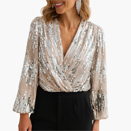 Women's Sequin Wrap Blouse Elegant Party Vintage Style
