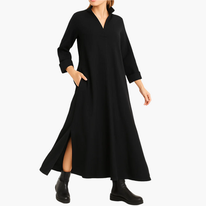 Women's Relaxed Fit Maxi Dress with Modern Slit Detail – Elegant Everyday and Office Style