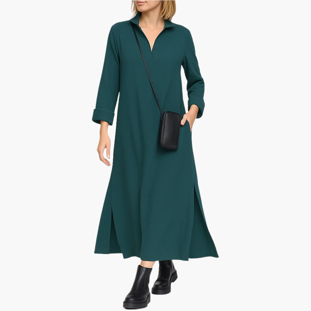 Women's Relaxed Fit Maxi Dress with Modern Slit Detail – Elegant Everyday and Office Style