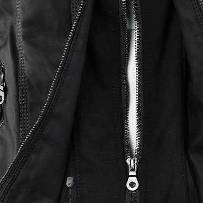 Women's Hooded Biker Jacket Urban Style with Zipper – Fashionable Transitional Outerwear
