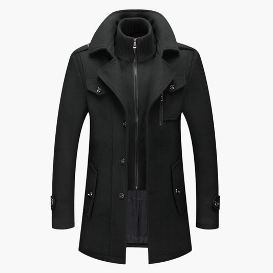 Men's Double-Layer Winter Coat – Elegant Slim Fit Overcoat for Business and Everyday Wear