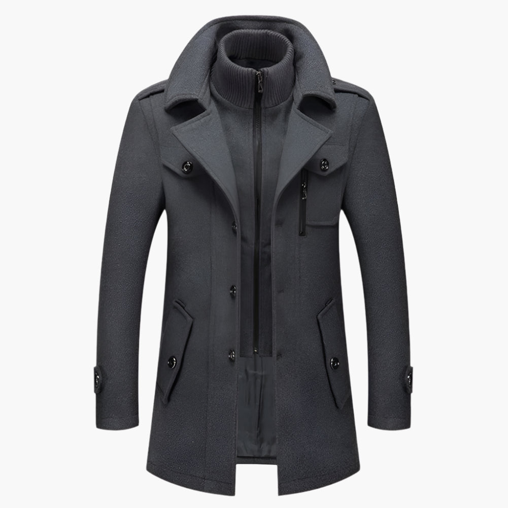 Men's Double-Layer Winter Coat – Elegant Slim Fit Overcoat for Business and Everyday Wear