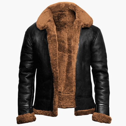 Men's Winter Aviator Jacket with Faux Fur Lining – Classic Warm Bomber Style for Cold Weather