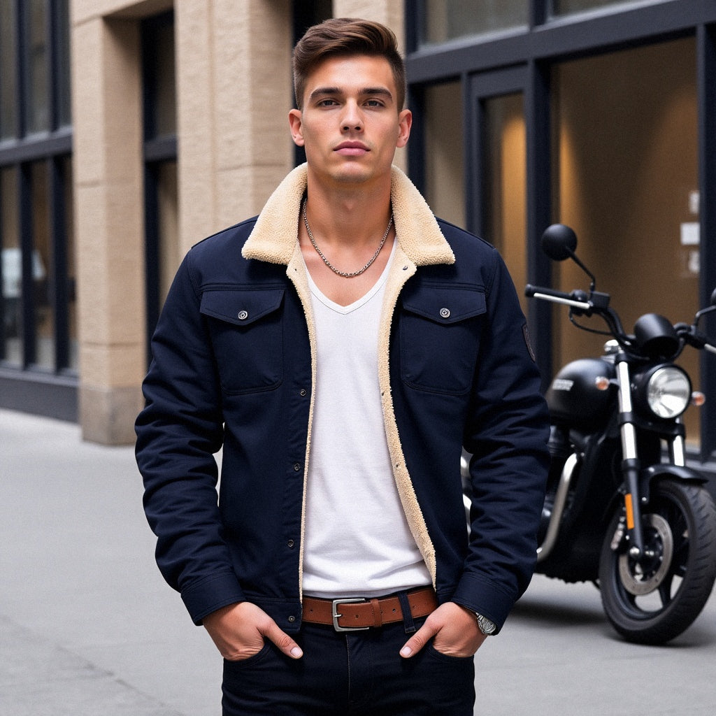 Men's Vintage Winter Bomber Jacket with Sherpa Lining – Classic Style for Cold Weather