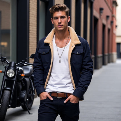 Men's Vintage Winter Bomber Jacket with Sherpa Lining – Classic Style for Cold Weather