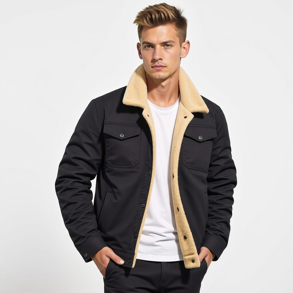 Men's Vintage Winter Bomber Jacket with Sherpa Lining – Classic Style for Cold Weather