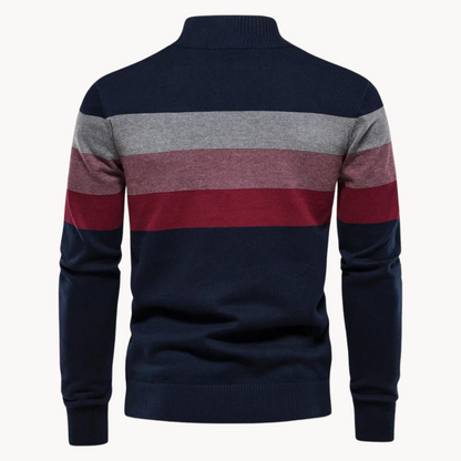 Men's Quarter-Zip Striped Sweater – Modern Slim Fit Pullover for Office, Casual, and Special Occasions