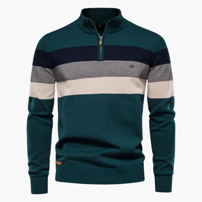 Men's Quarter-Zip Striped Sweater – Modern Slim Fit Pullover for Office, Casual, and Special Occasions
