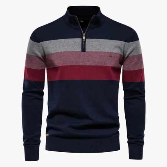 Men's Quarter-Zip Striped Sweater – Modern Slim Fit Pullover for Office, Casual, and Special Occasions