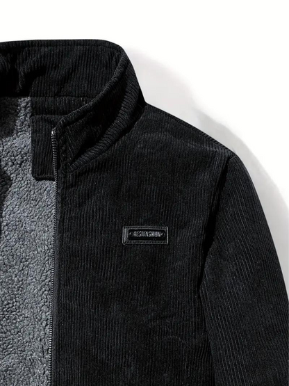 Men's Classic Stand Collar Corduroy Winter Jacket with Warm Lining - Urban Casual Style