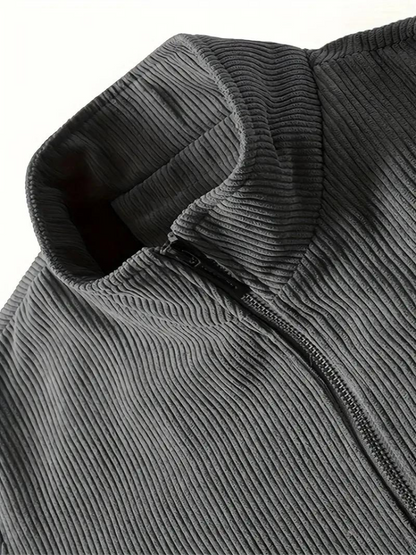Men's Classic Stand Collar Corduroy Winter Jacket with Warm Lining - Urban Casual Style