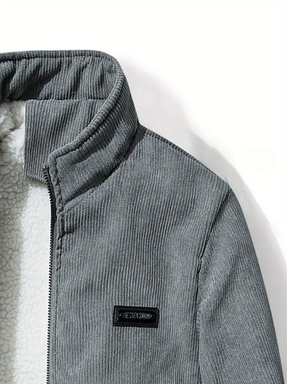 Men's Classic Stand Collar Corduroy Winter Jacket with Warm Lining - Urban Casual Style