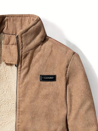Men's Classic Stand Collar Corduroy Winter Jacket with Warm Lining - Urban Casual Style